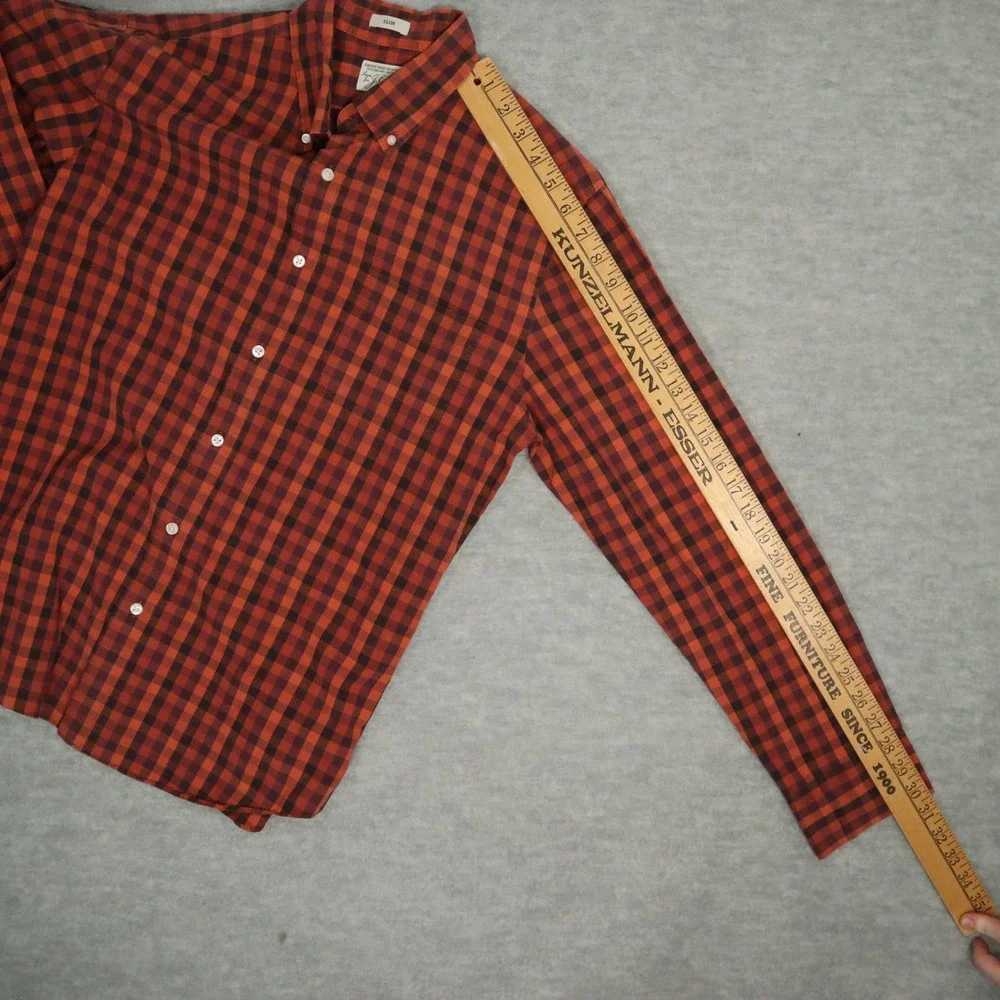 J.Crew Secret Wash Organic Cotton Red Gingham Shirt Mens M Slim‎ Fit Madagascar